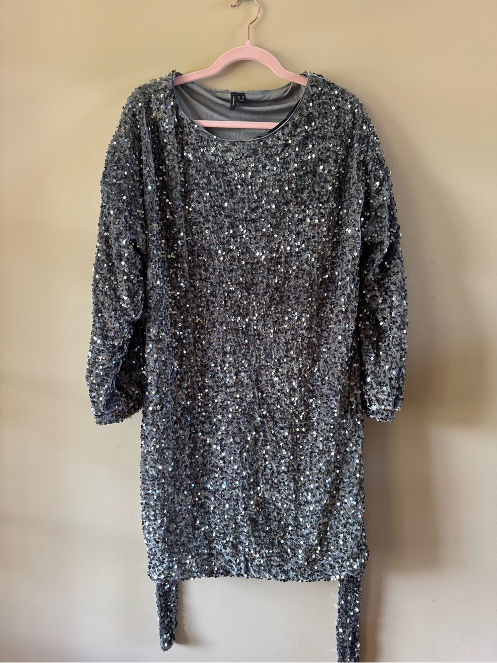 Vero Moda Silver Sequin Long Sleeve Dress
